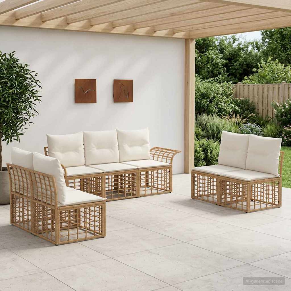 Set di divani da esterno 7 pz Naturale e Bianco Crema