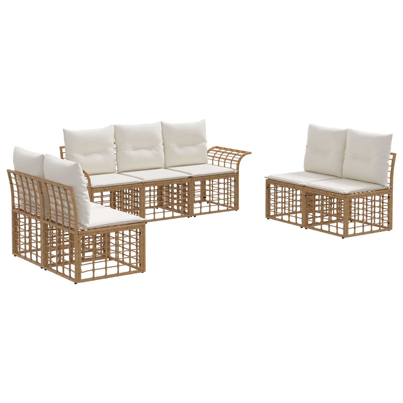 Set di divani da esterno 7 pz Naturale e Bianco Crema