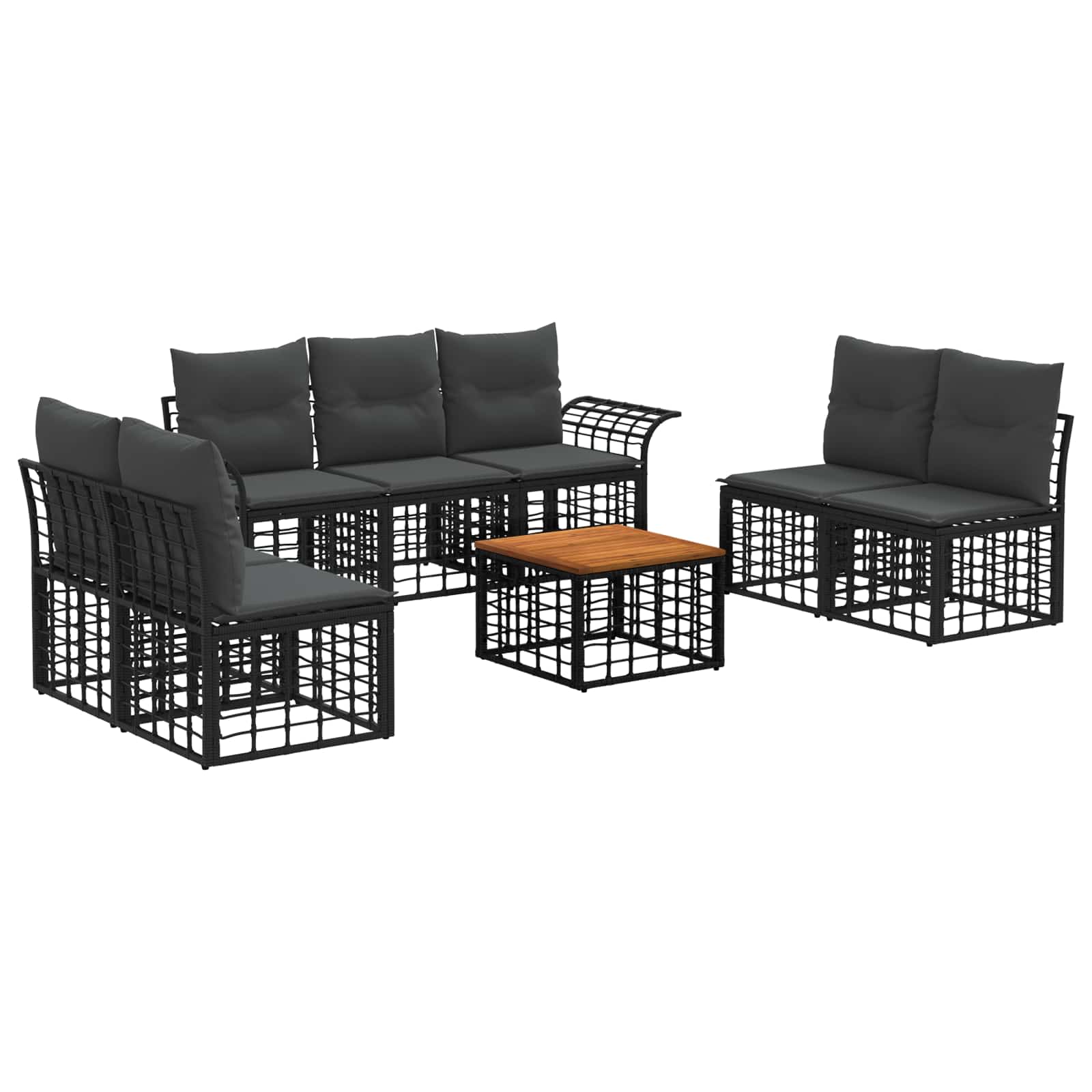 Set di divani da esterno 8 pz Nero e Grigio scuro Poliestere