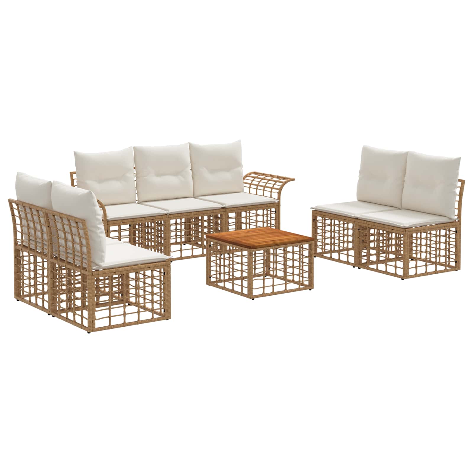 Set di divani da esterno 8 pz 7-Posti Naturale e Bianco Crema