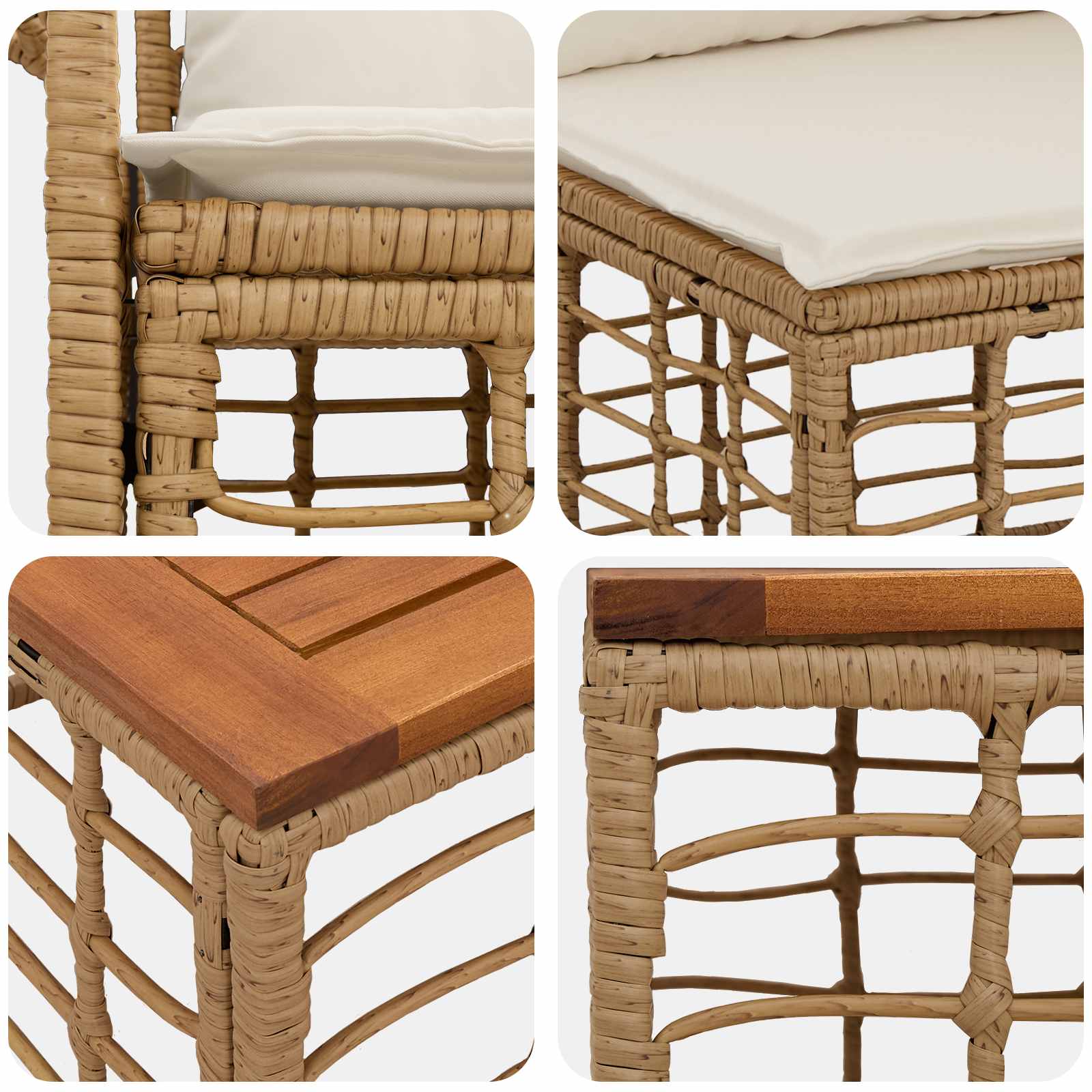 Set di divani da esterno 8 pz 7-Posti Naturale e Bianco Crema