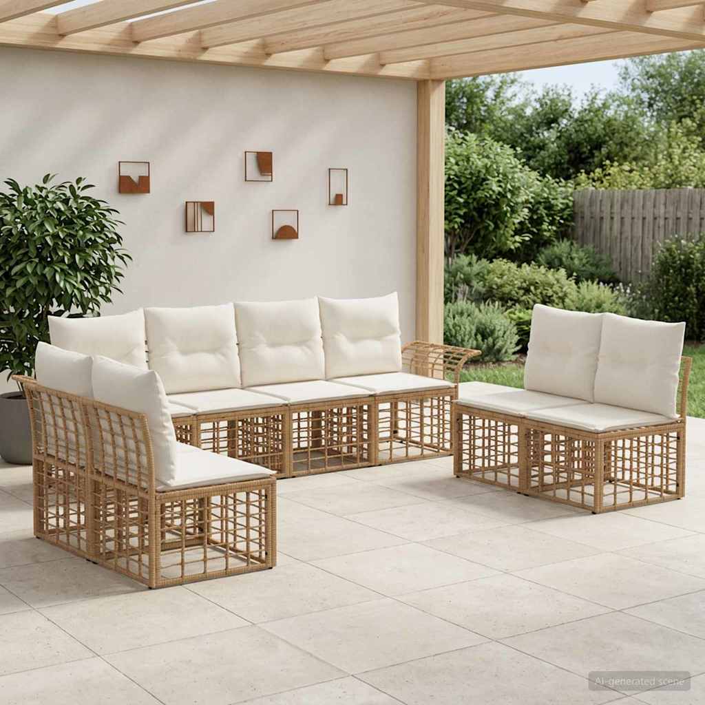 Set di divani da esterno 8 pz Naturale e Bianco Crema