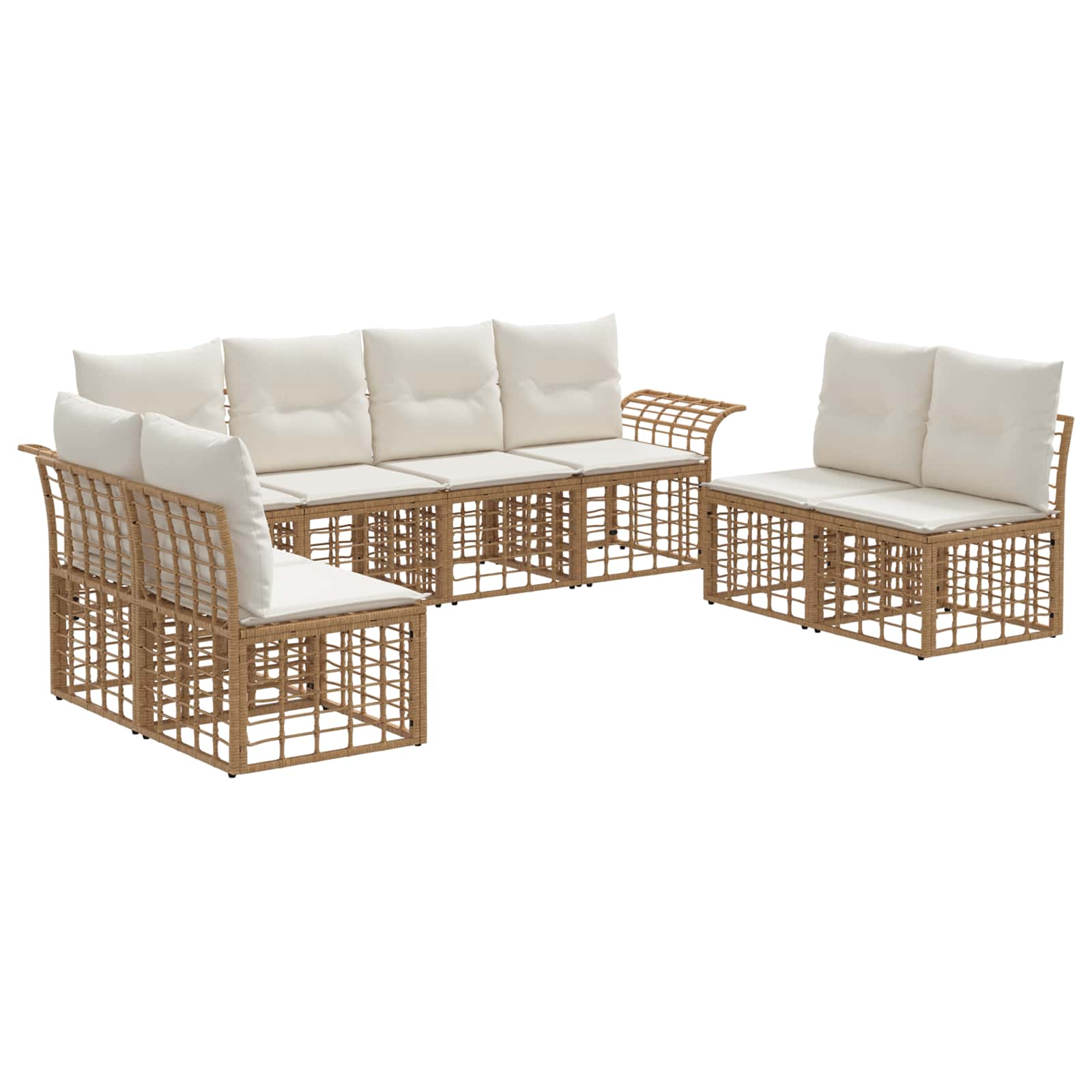 Set di divani da esterno 8 pz Naturale e Bianco Crema