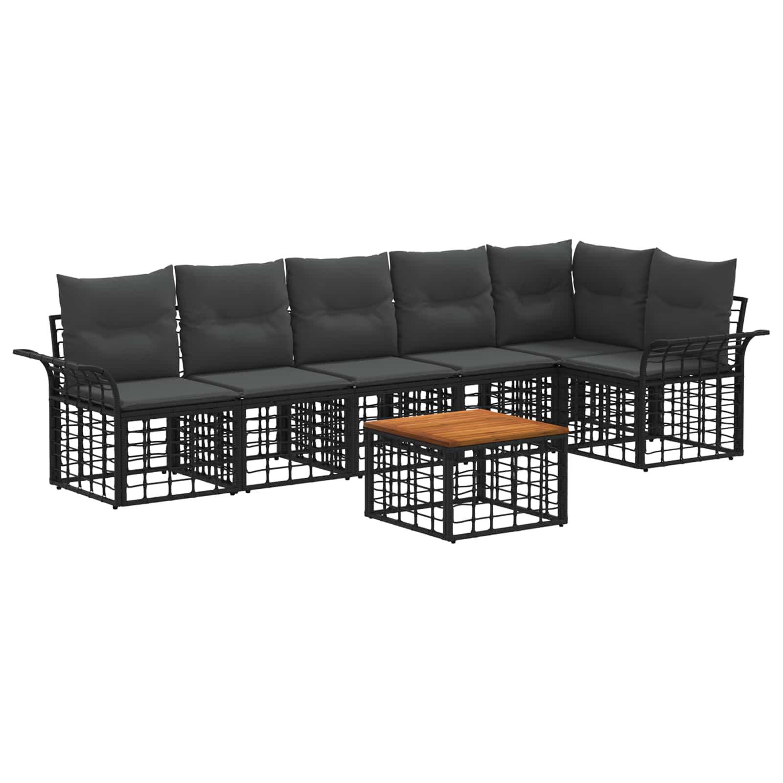 Set di divani da esterno 7 pz Nero e Grigio scuro Poliestere