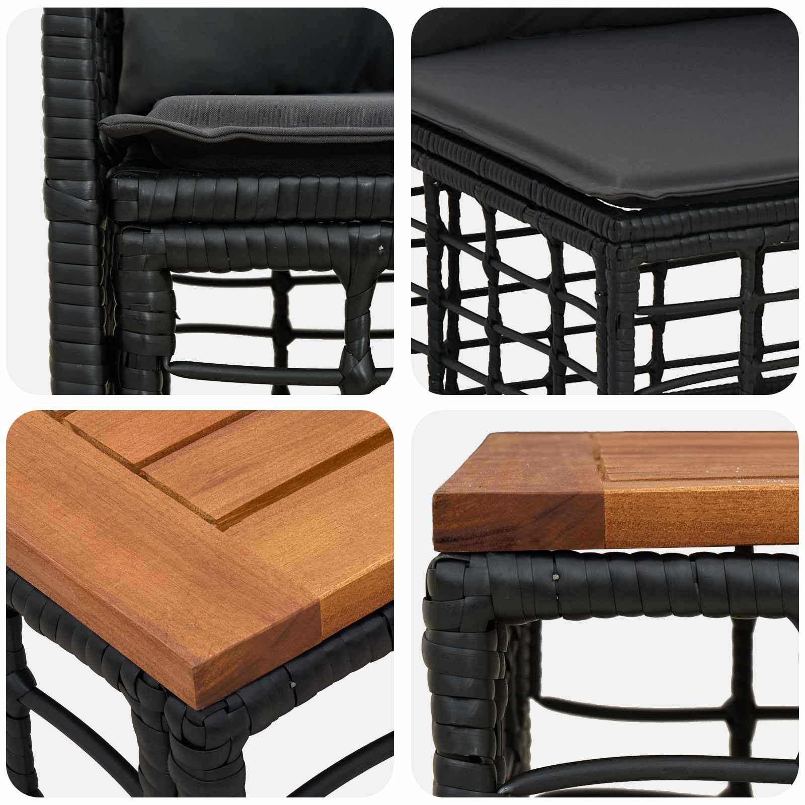 Set di divani da esterno 7 pz Nero e Grigio scuro Poliestere