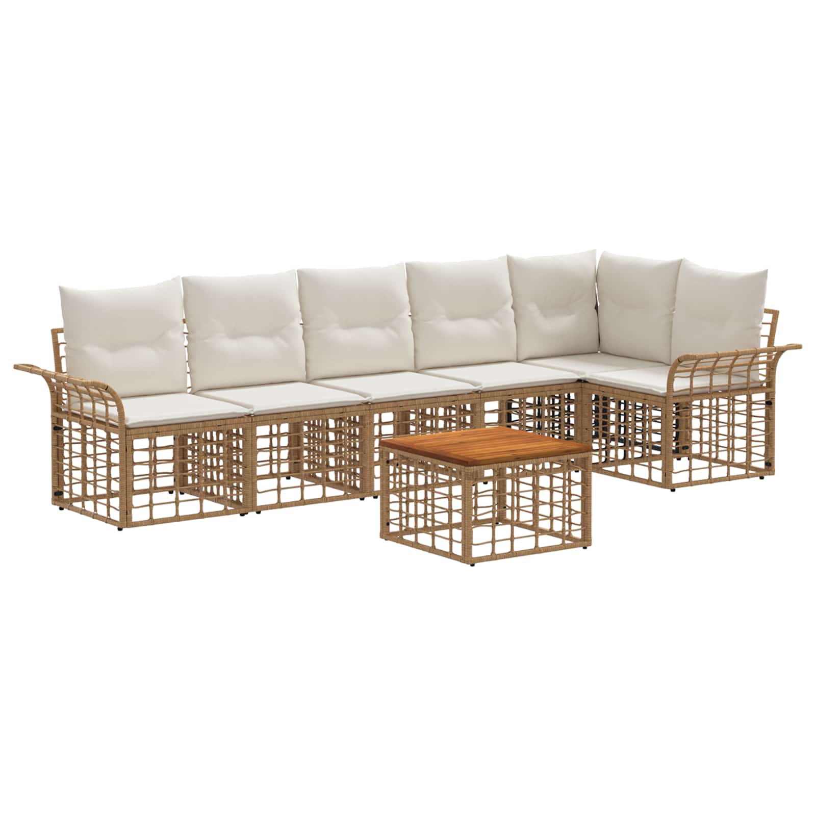Set di divani da esterno 7 pz 6-Posti Naturale e Bianco Crema