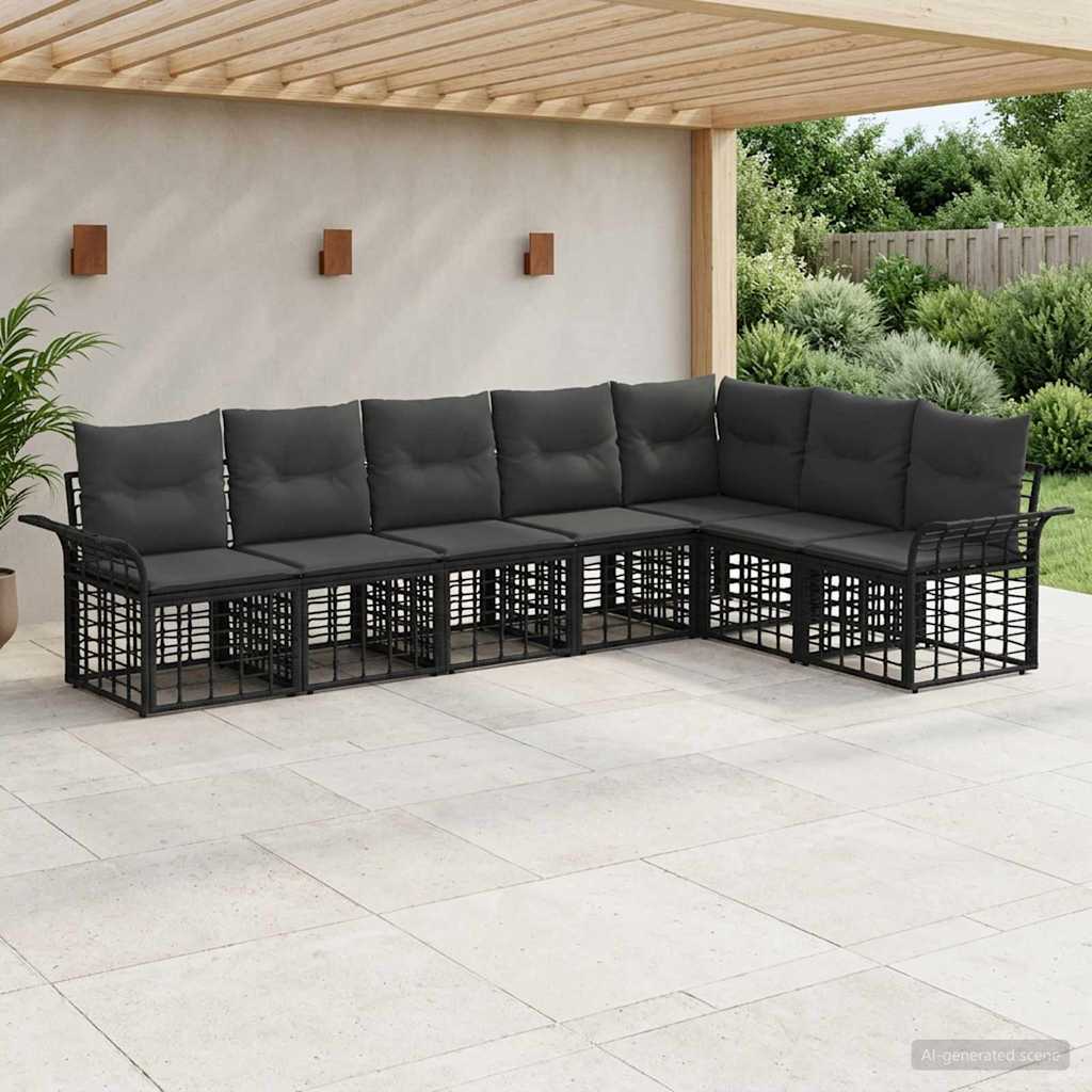 Set di divani da esterno 7 pz Nero e Grigio scuro Poliestere