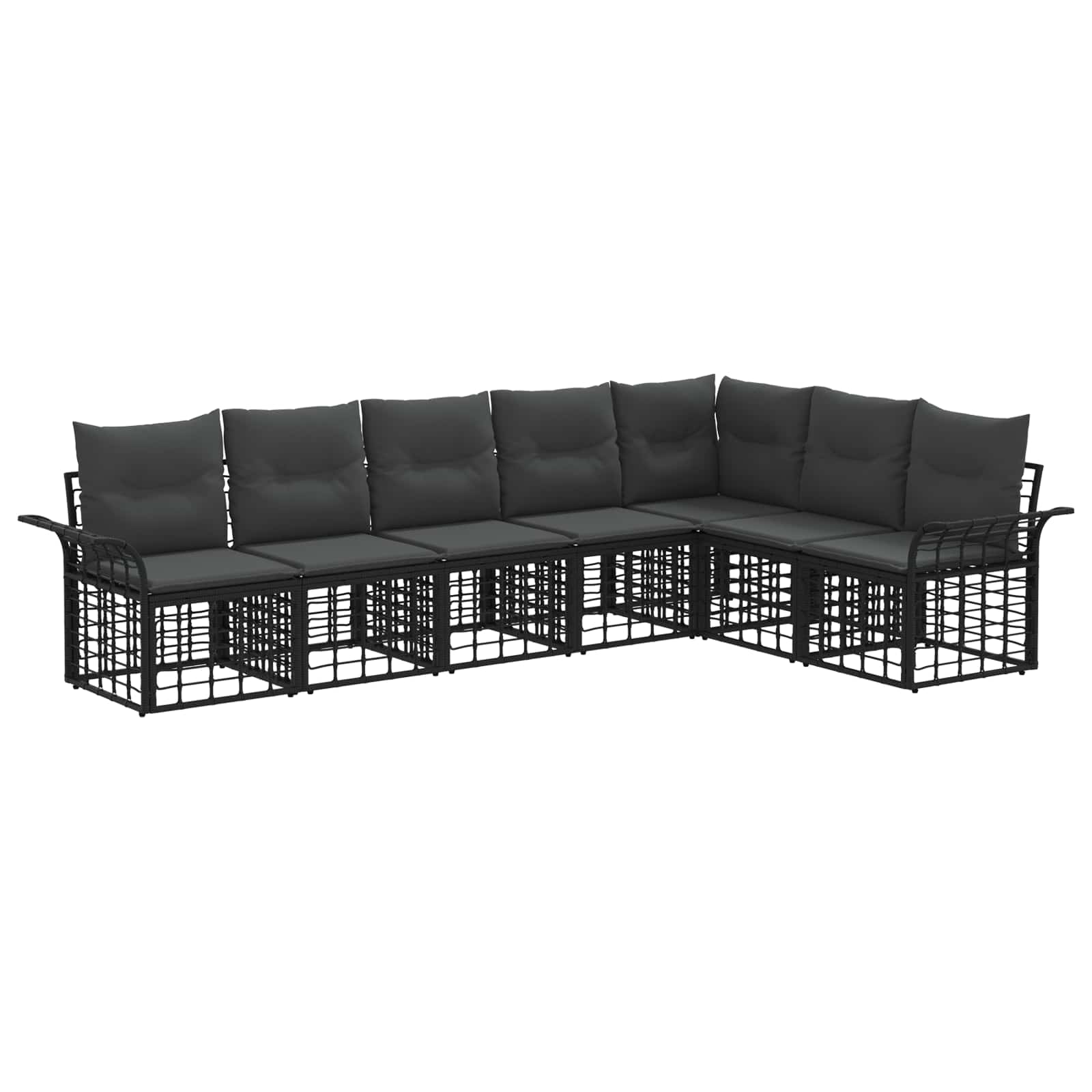 Set di divani da esterno 7 pz Nero e Grigio scuro Poliestere