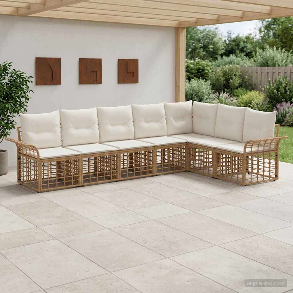 Set di divani da esterno 7 pz Naturale e Bianco Crema