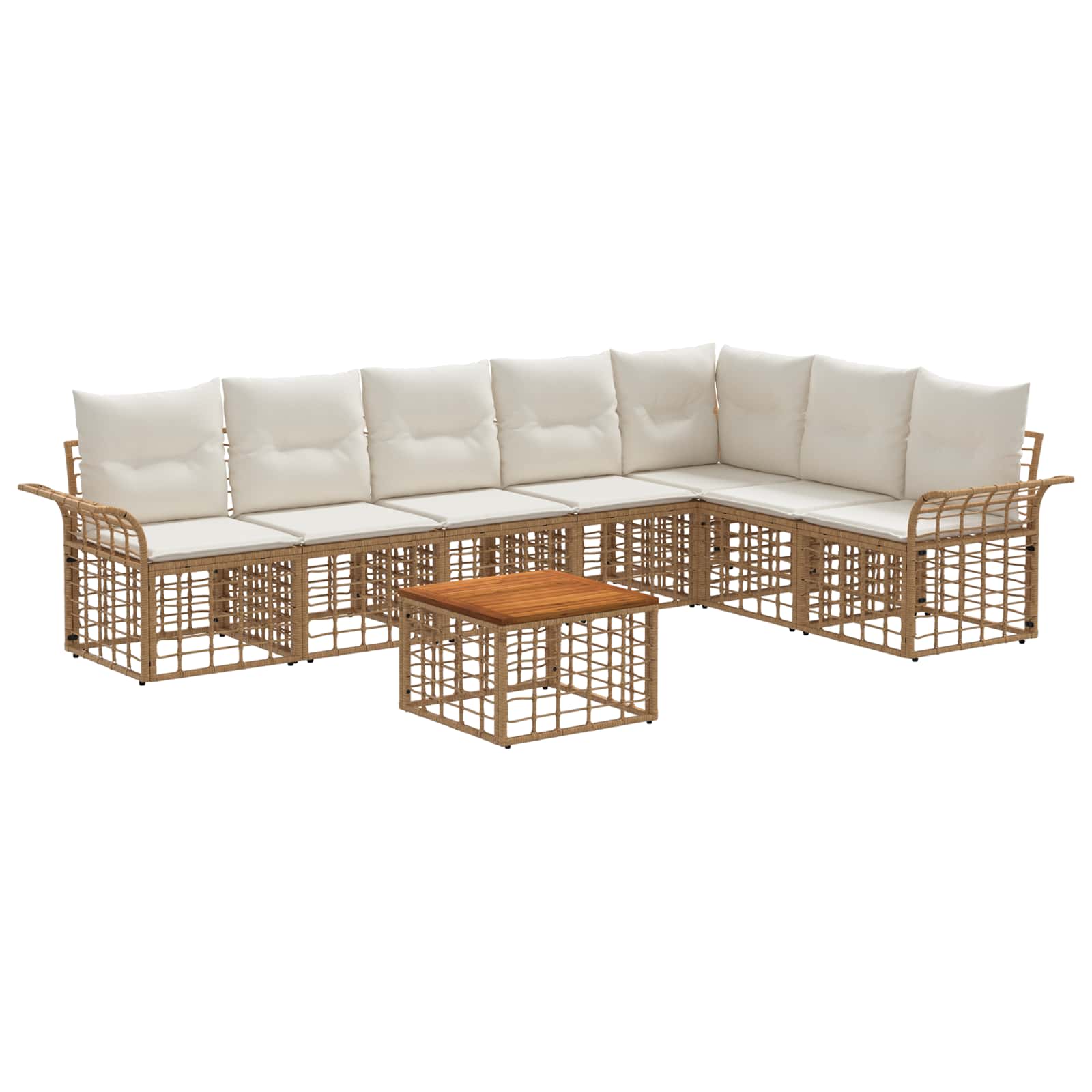 Set di divani da esterno 8 pz 7-Posti Naturale e Bianco Crema