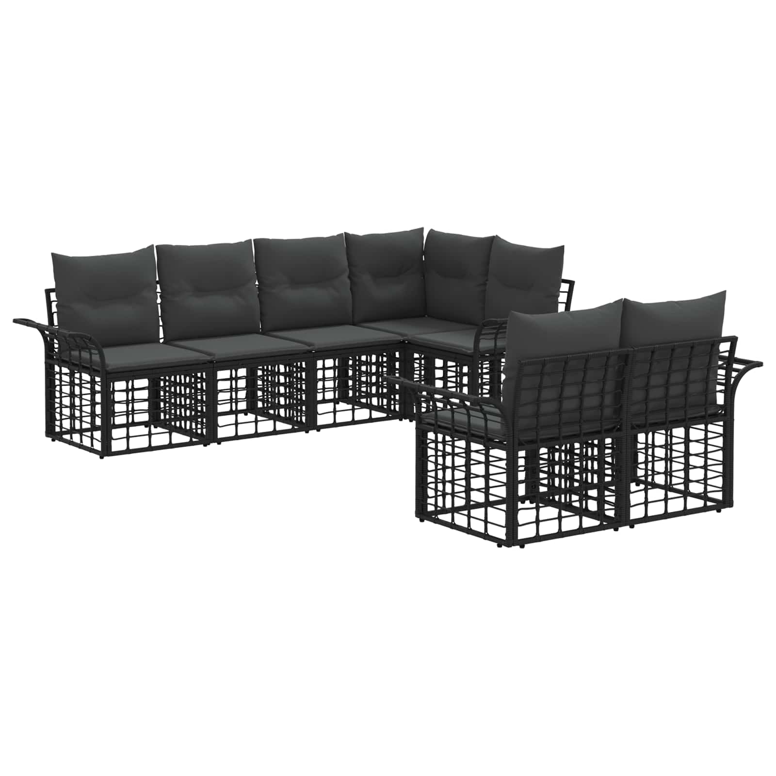 Set di divani da esterno 7 pz Nero e Grigio scuro Poliestere