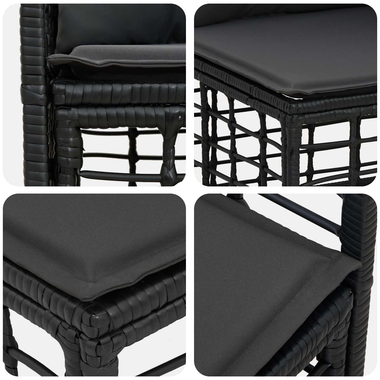 Set di divani da esterno 7 pz Nero e Grigio scuro Poliestere