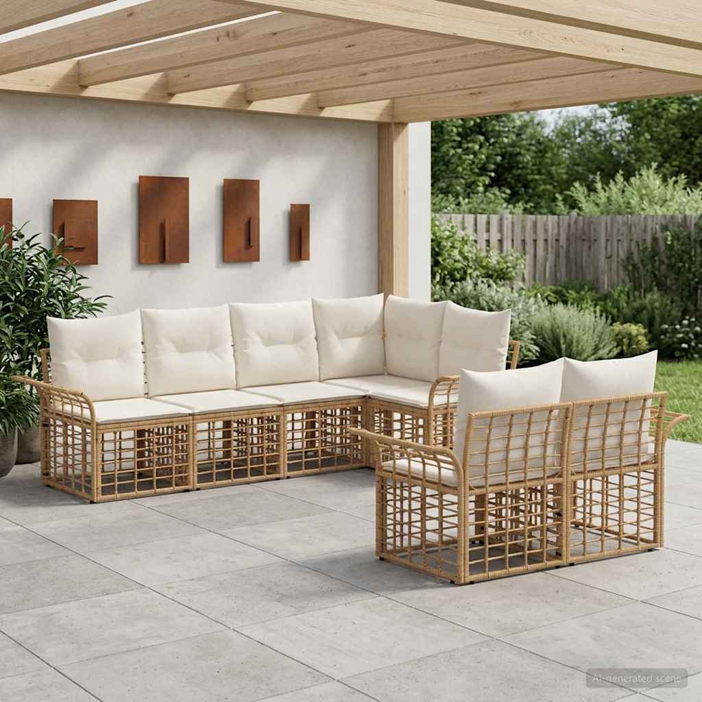 Set di divani da esterno 7 pz Naturale e Bianco Crema