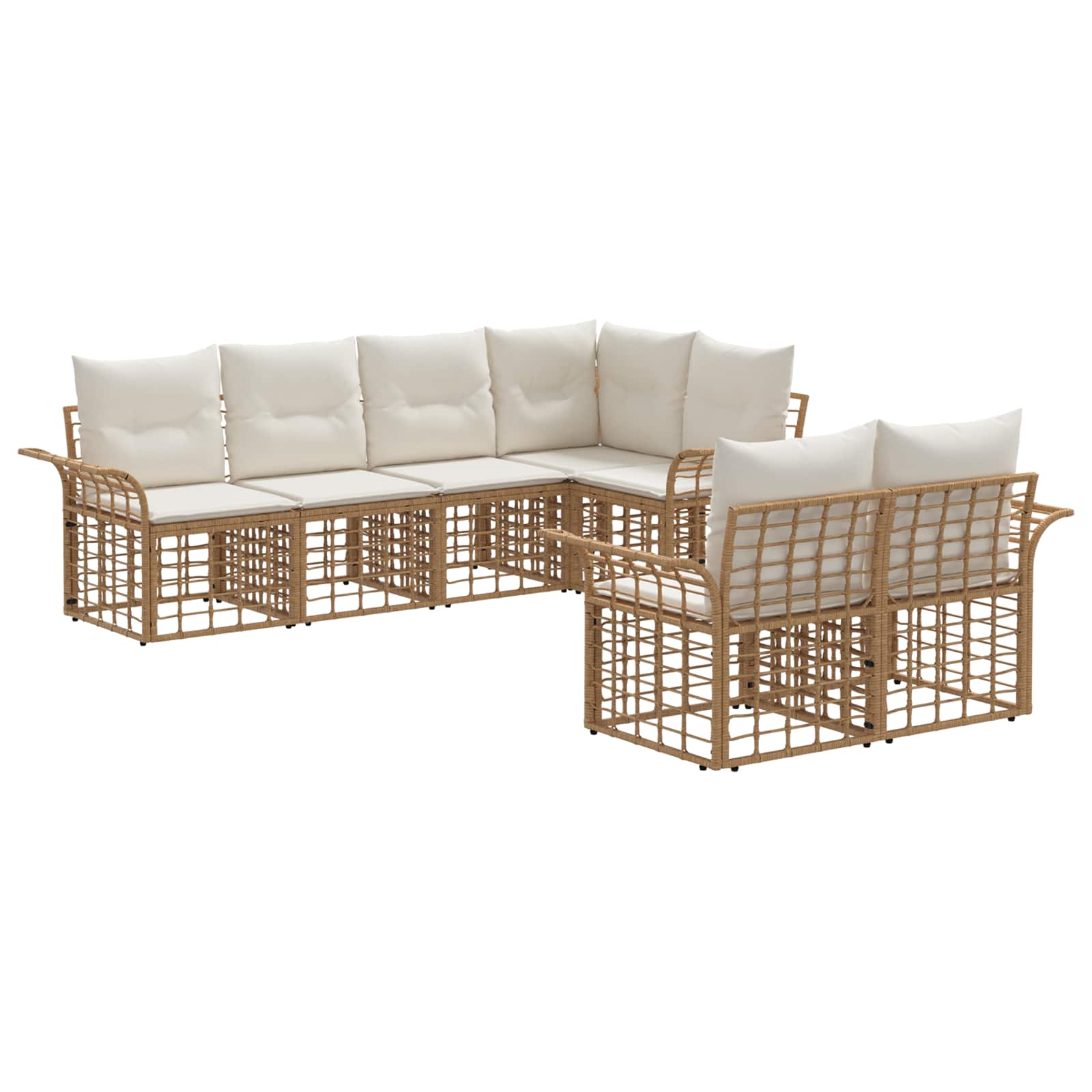 Set di divani da esterno 7 pz Naturale e Bianco Crema