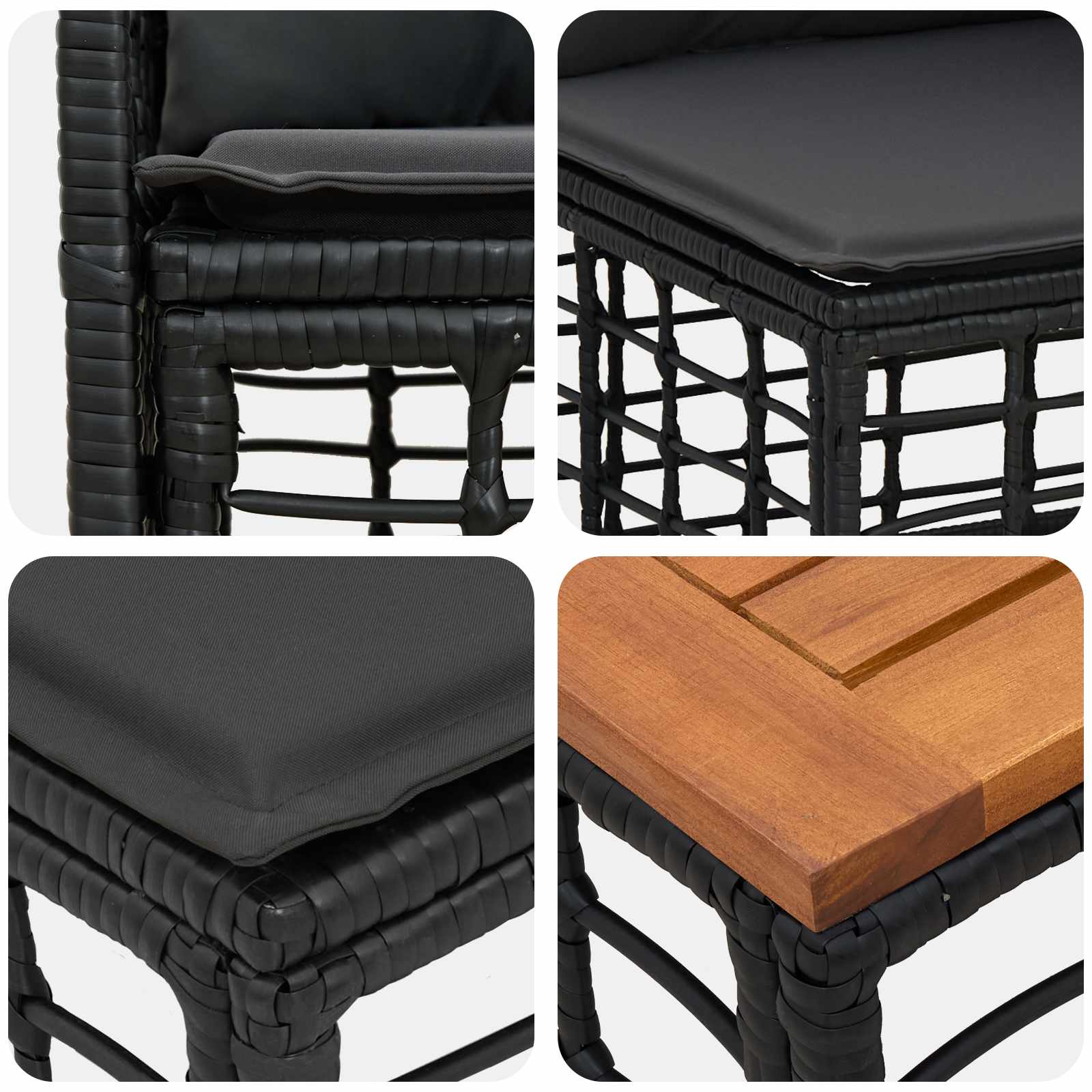 Set di divani da esterno 7 pz Nero e Grigio scuro Poliestere
