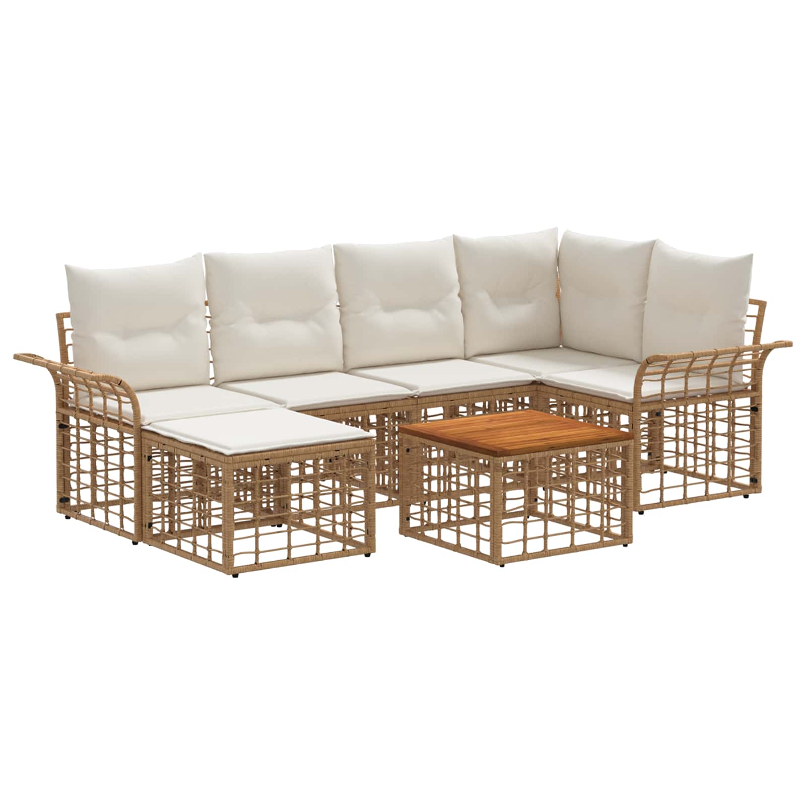Set di divani da esterno 7 pz 6-Posti Naturale e Bianco Crema