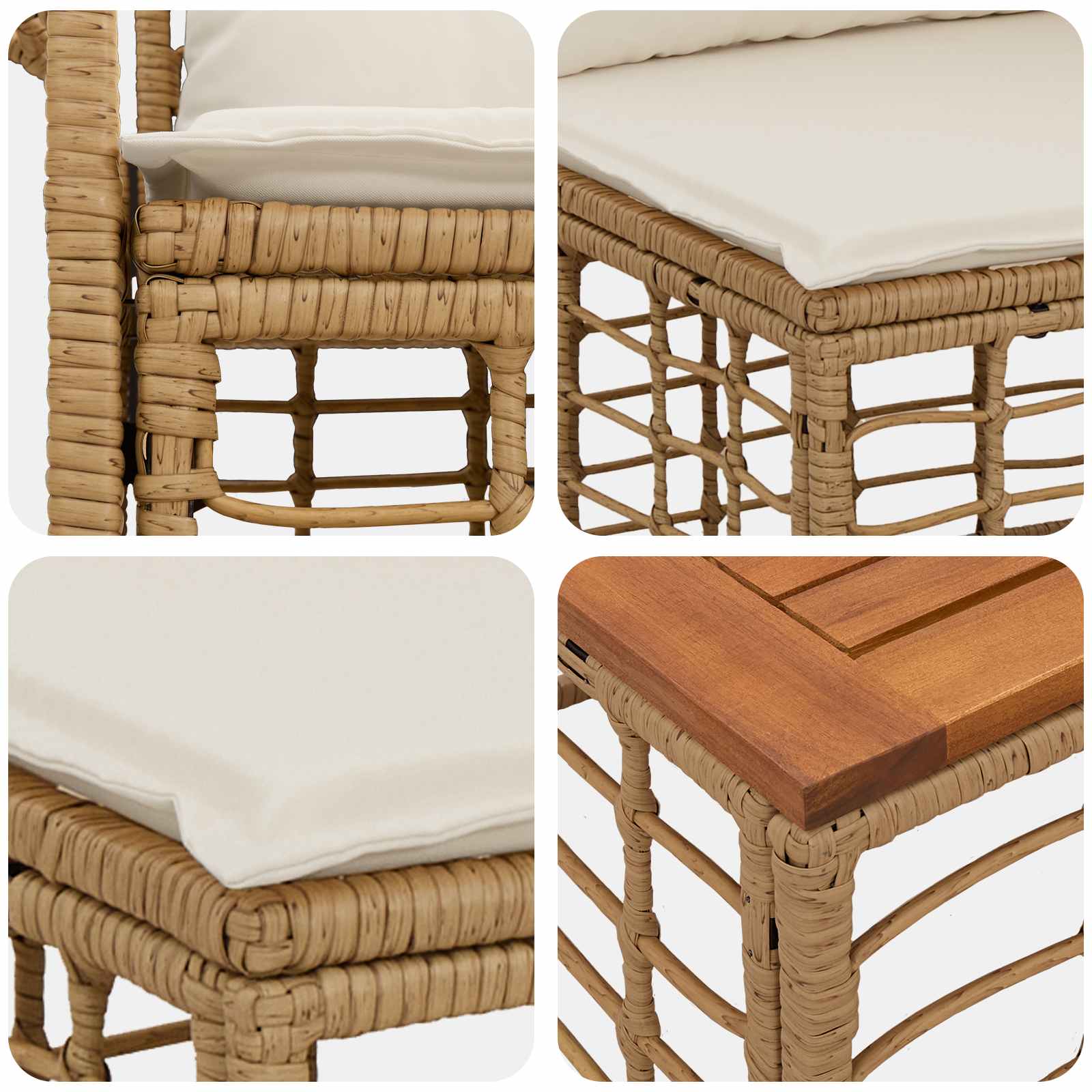 Set di divani da esterno 7 pz 6-Posti Naturale e Bianco Crema