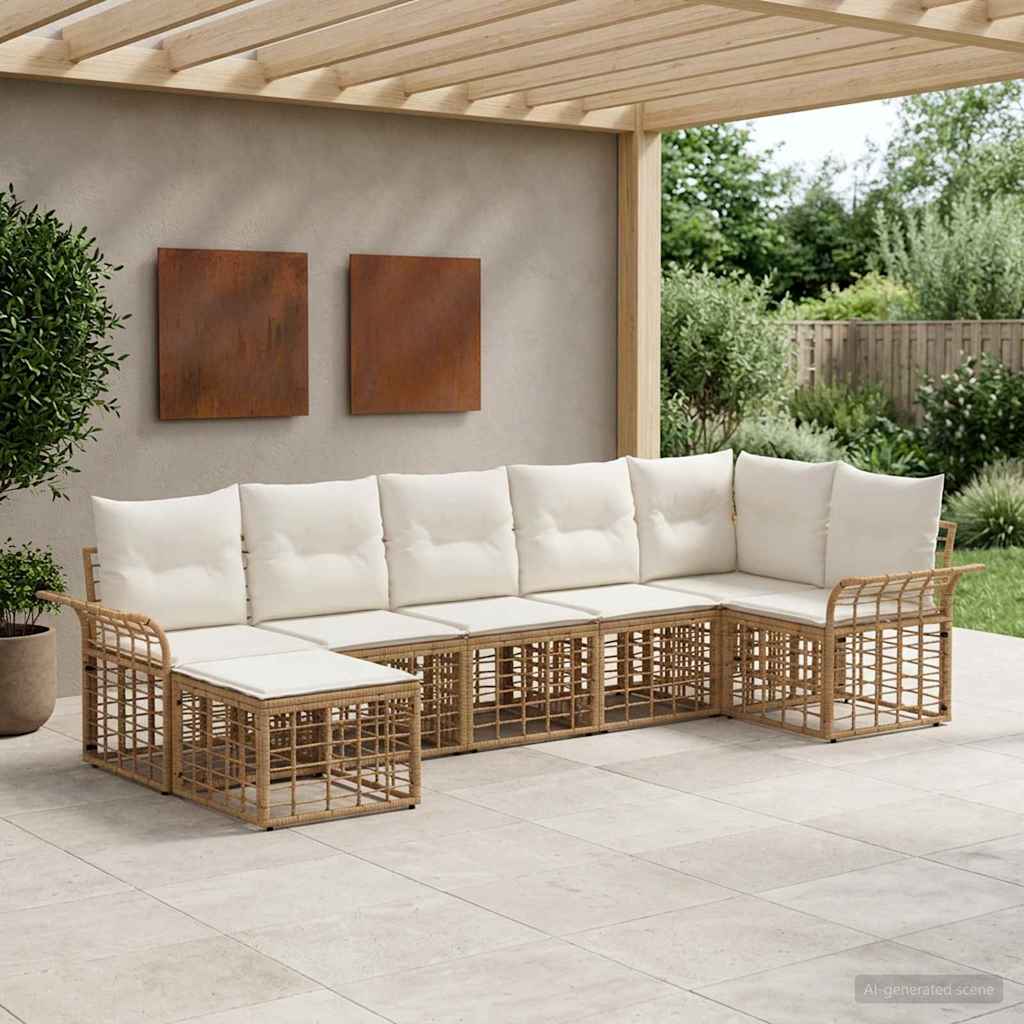Set di divani da esterno 7 pz Naturale e Bianco Crema