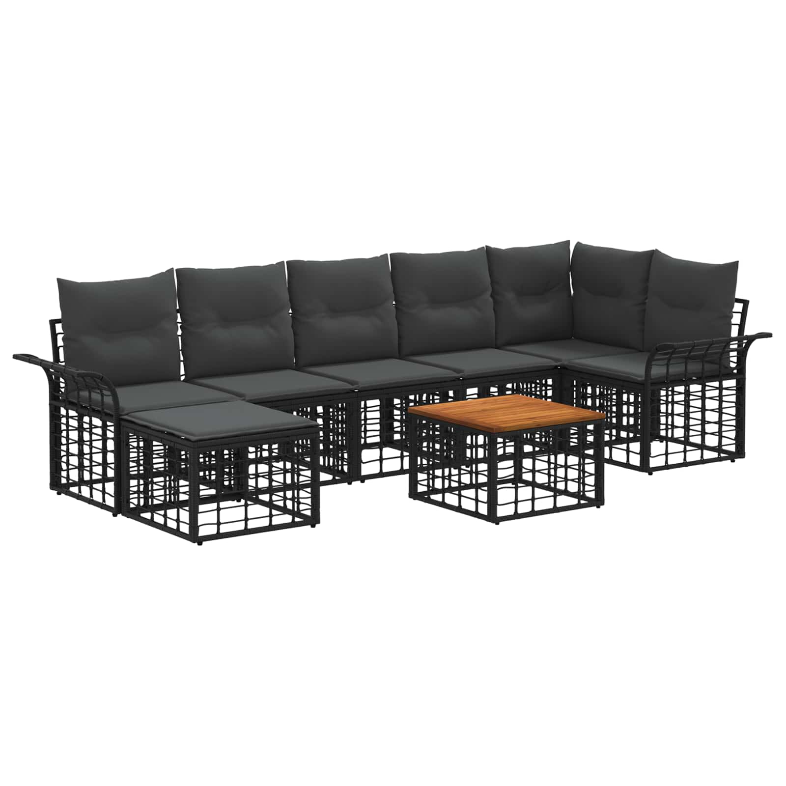 Set di divani da esterno 8 pz Nero e Grigio scuro Poliestere