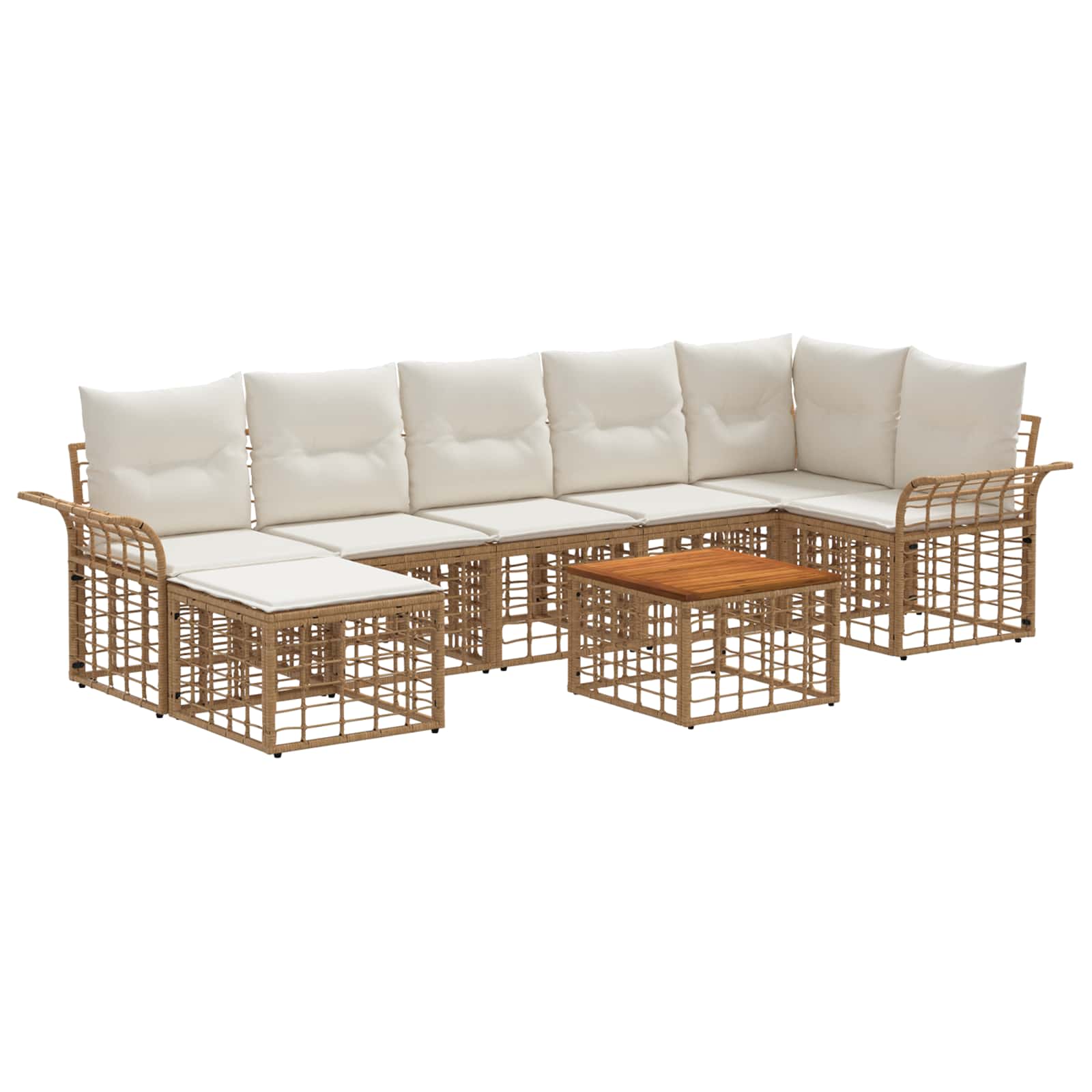 Set di divani da esterno 8 pz 7-Posti Naturale e Bianco Crema