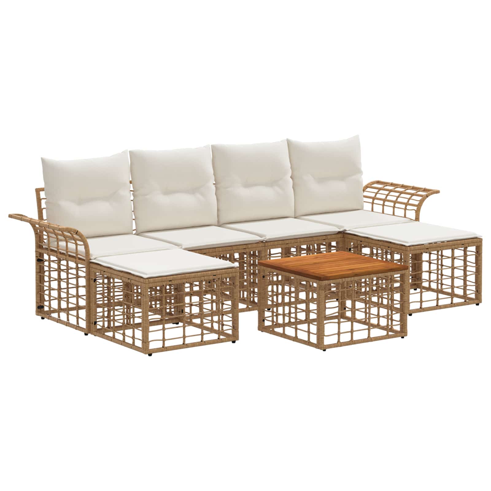 Set di divani da esterno 7 pz 6-Posti Naturale e Bianco Crema