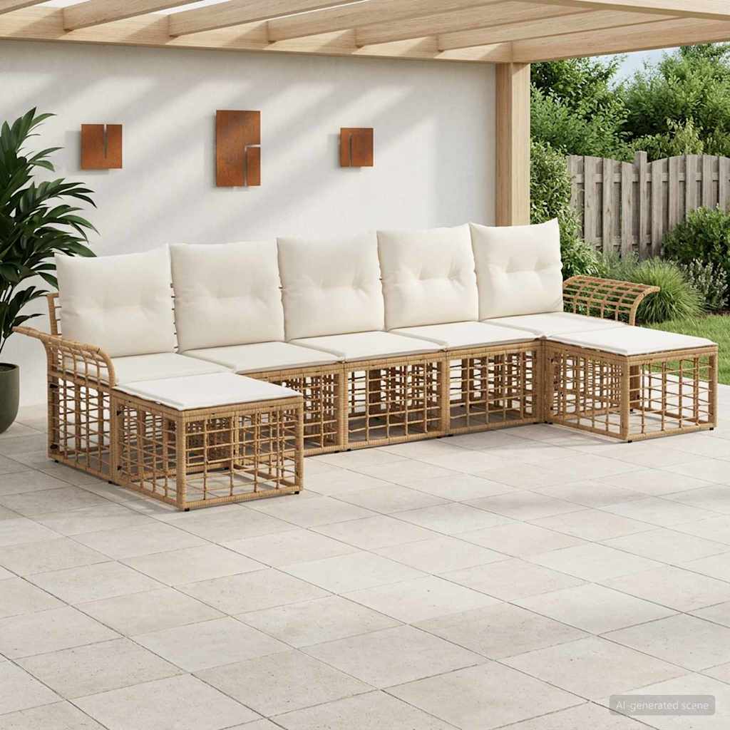 Set di divani da esterno 7 pz Naturale e Bianco Crema
