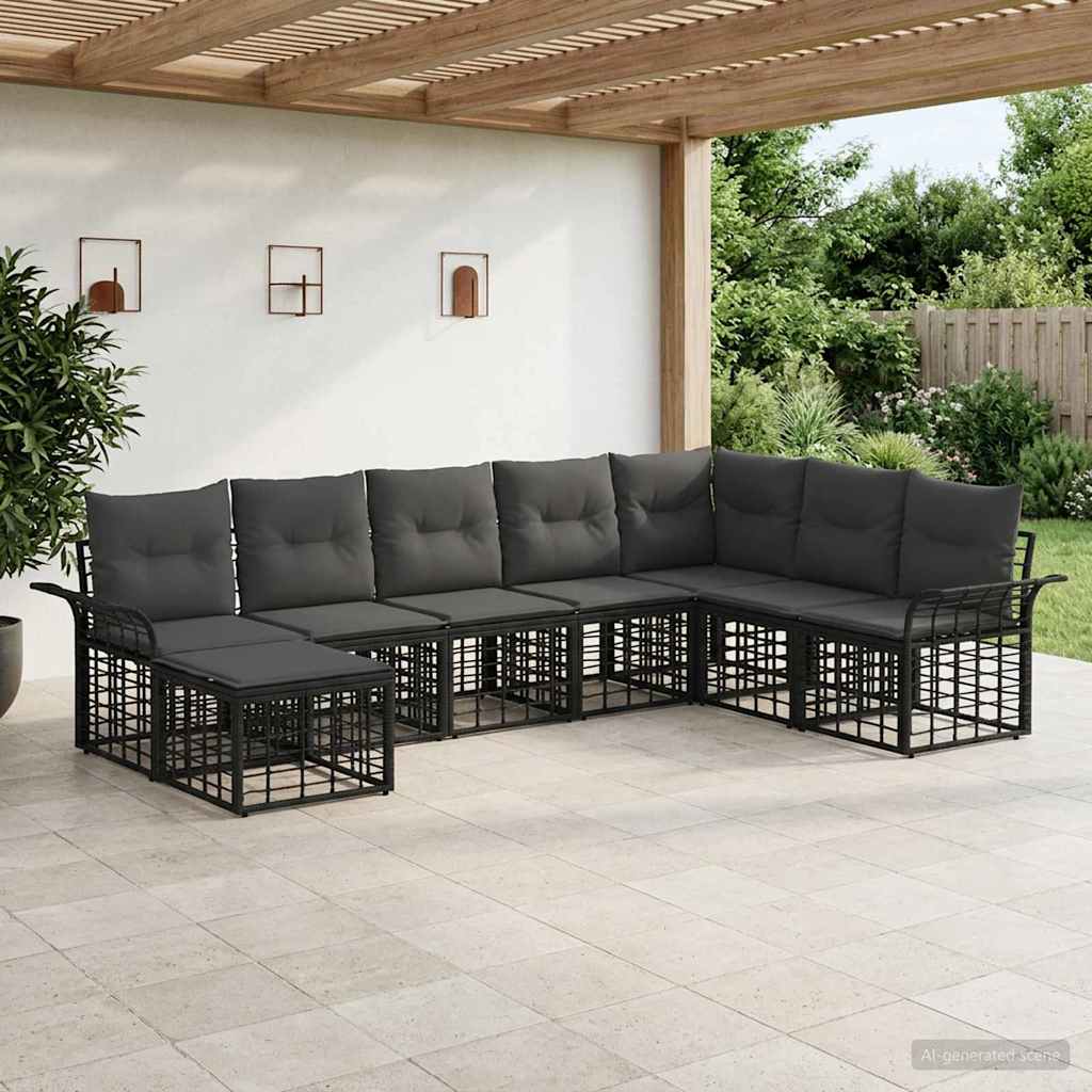 Set di divani da esterno 8 pz Nero e Grigio scuro Poliestere