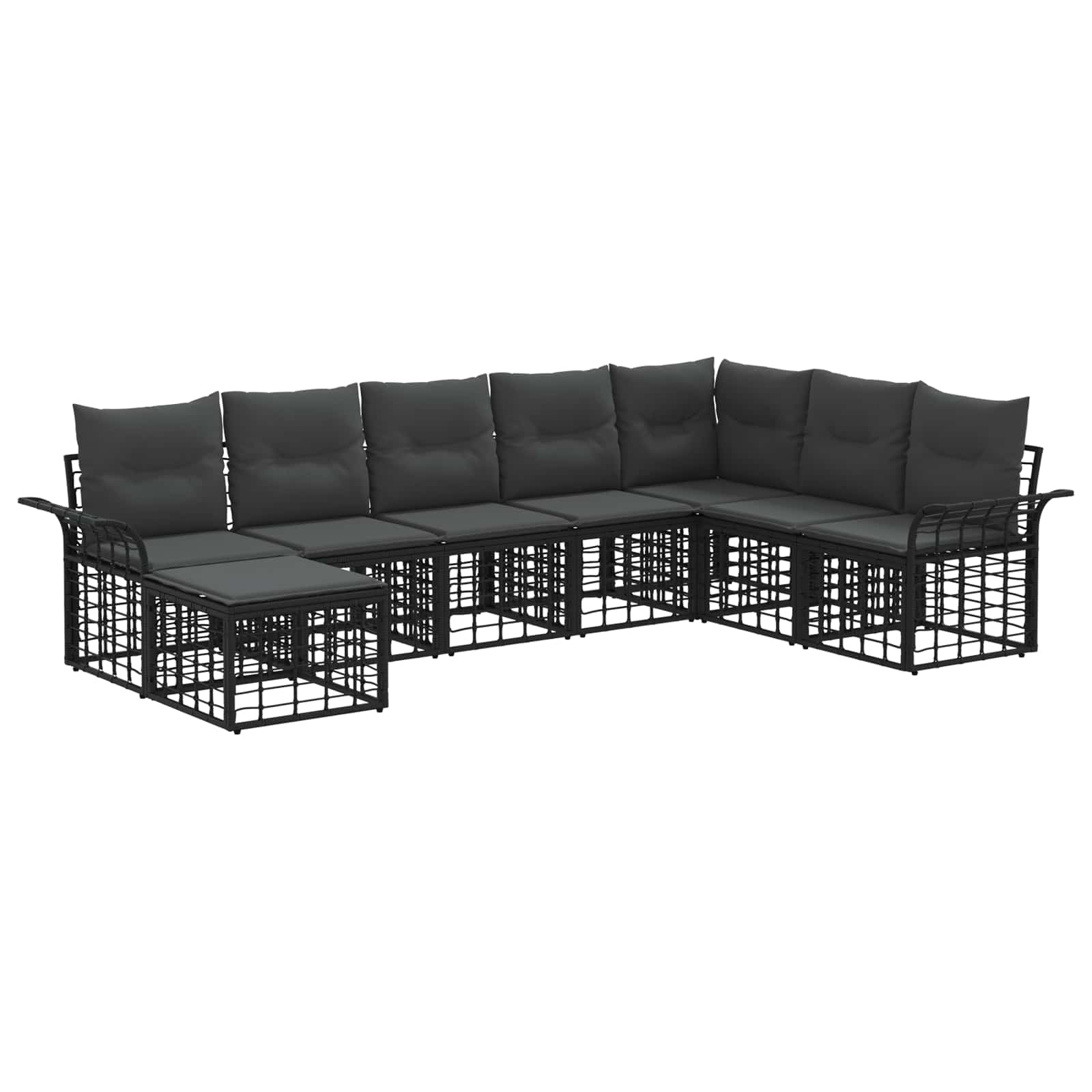 Set di divani da esterno 8 pz Nero e Grigio scuro Poliestere