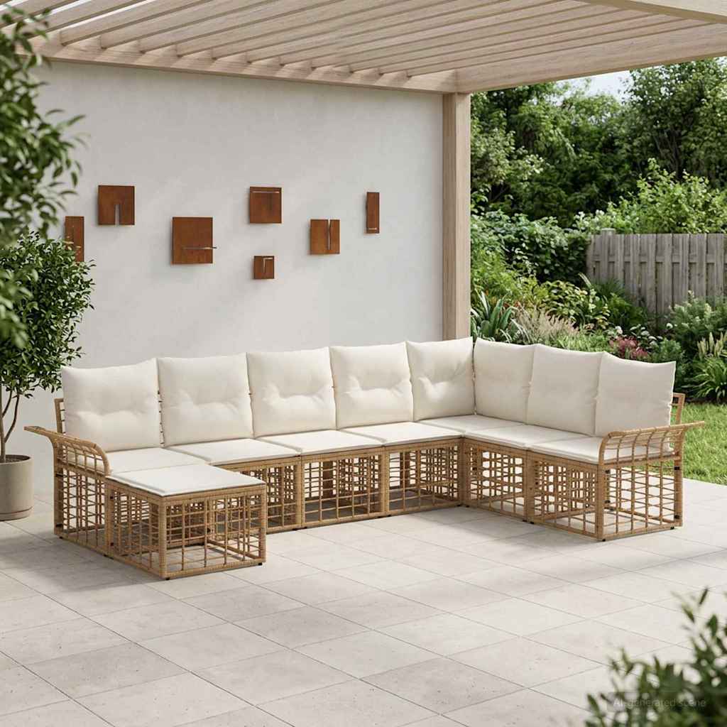 Set di divani da esterno 8 pz Naturale e Bianco Crema