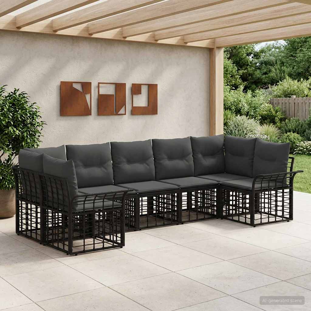 Set di divani da esterno 7 pz Nero e Grigio scuro Poliestere