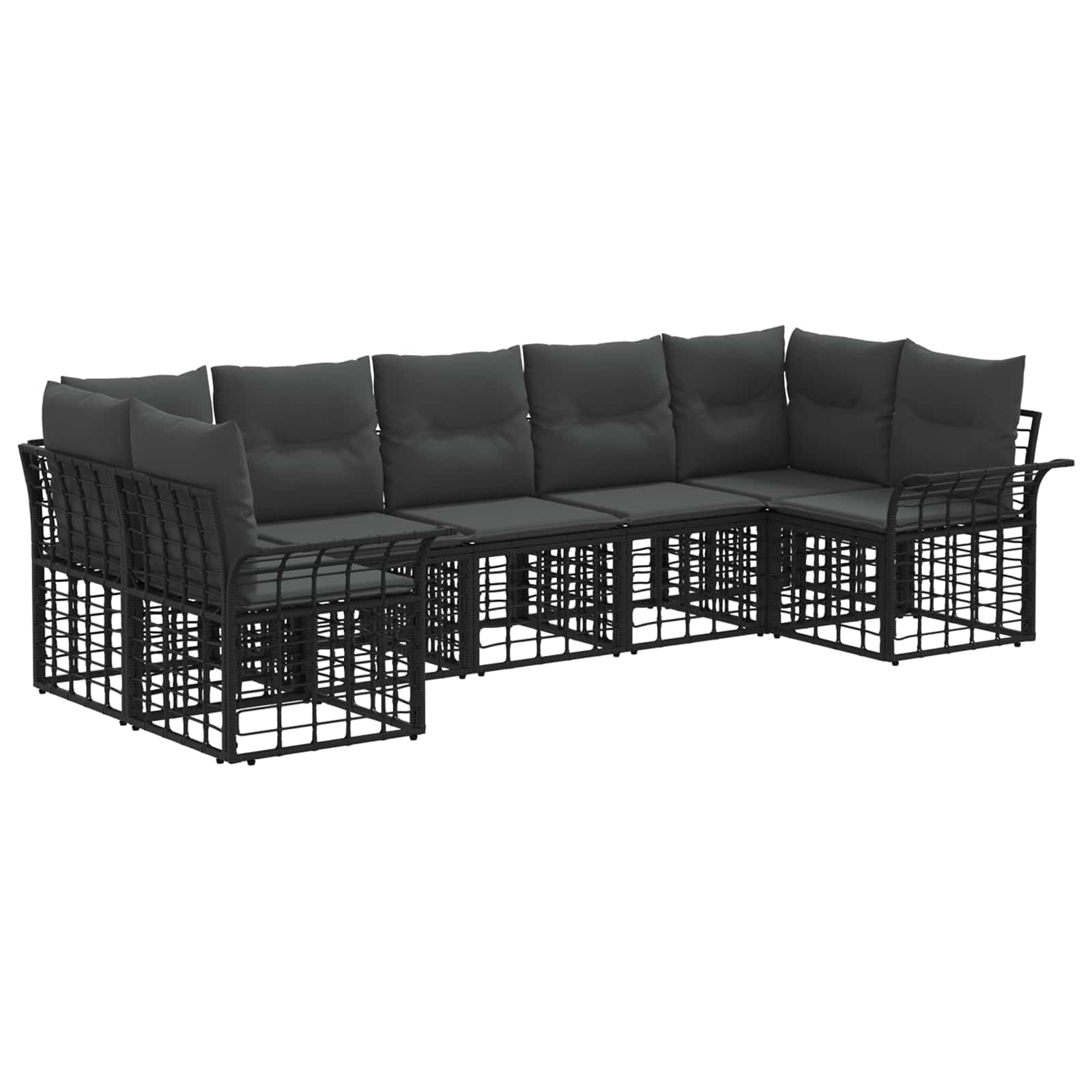 Set di divani da esterno 7 pz Nero e Grigio scuro Poliestere
