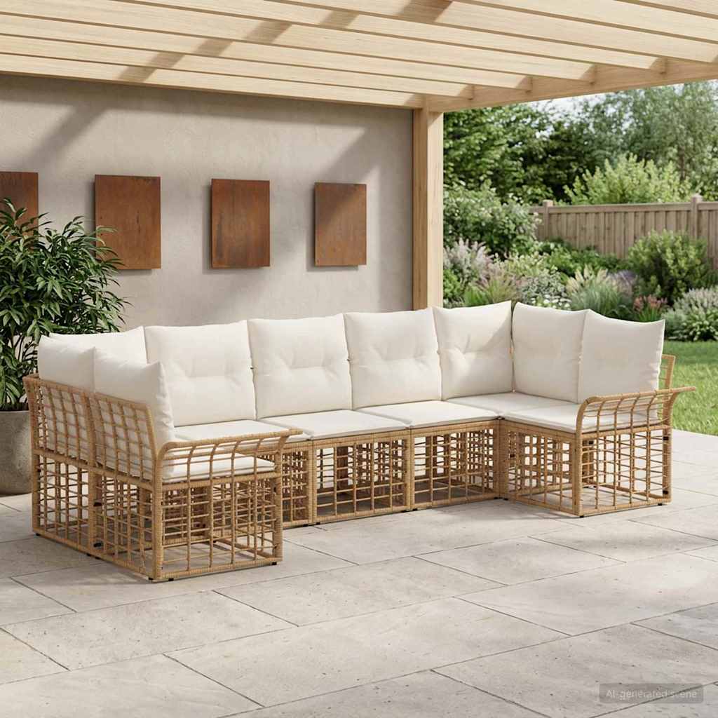 Set di divani da esterno 7 pz Naturale e Bianco Crema