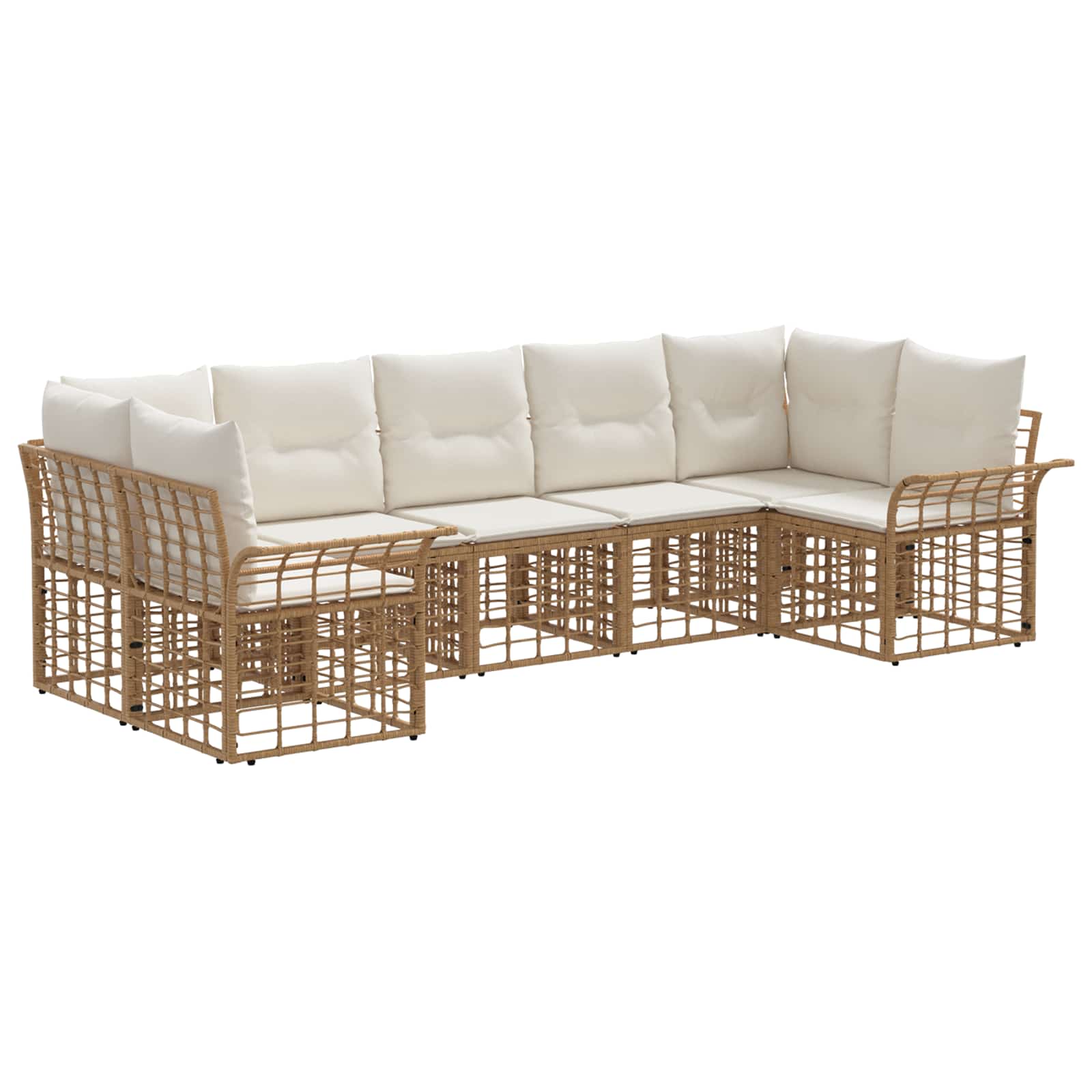 Set di divani da esterno 7 pz Naturale e Bianco Crema