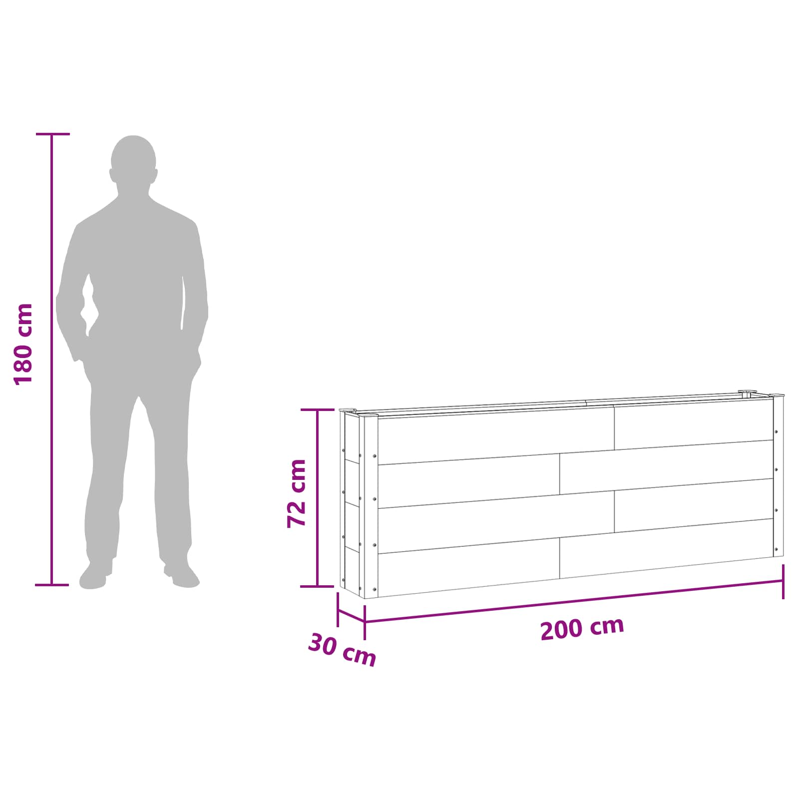 Letto rialzato da giardino 2 pz Nero 200 x 30 x 72 cm
