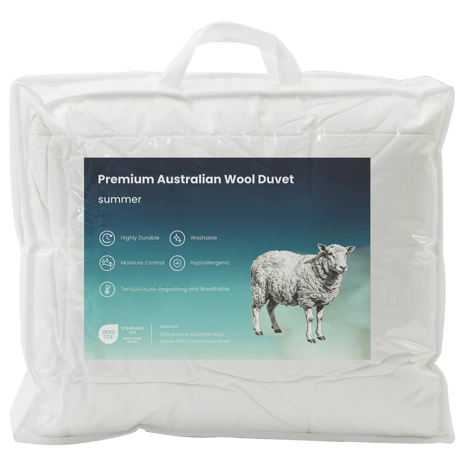 Set di piumone e cuscini 3 pz 220x240 cm Estate 140 GSM Lana