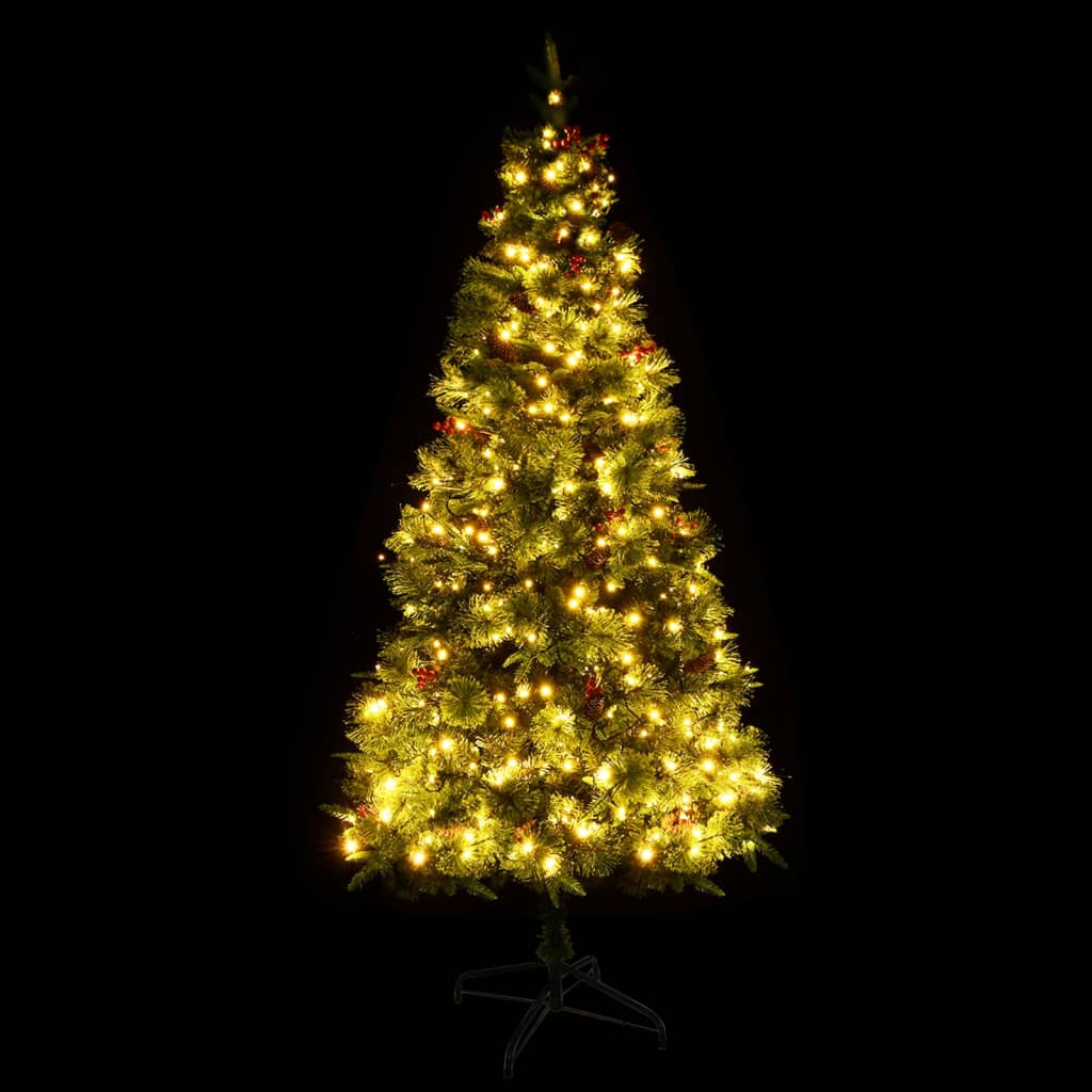 Albero di Natale Preilluminato con Pigne Verde 195 cm PVC e PE