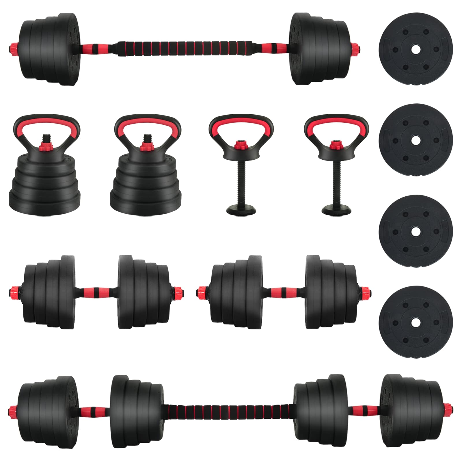 Set di Manubri 4-in-1 40 kg Nero e Rosso