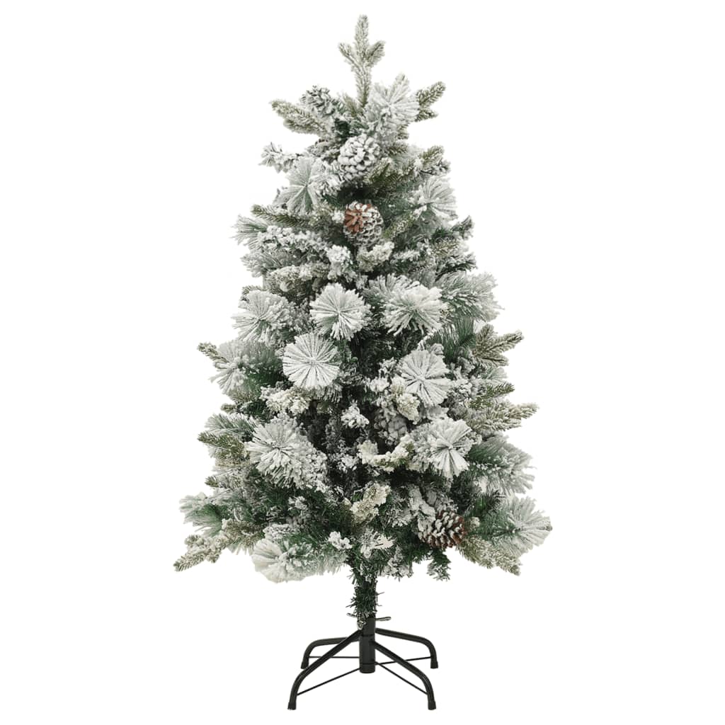 Albero di Natale Innevato Preilluminato Pigne 120cm in PVC e PE