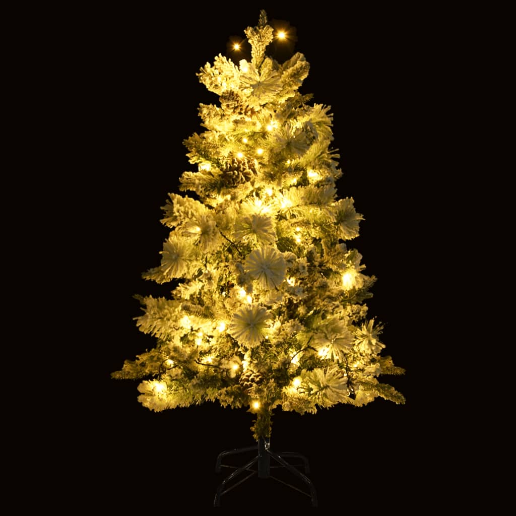 Albero di Natale Innevato Preilluminato Pigne 120cm in PVC e PE