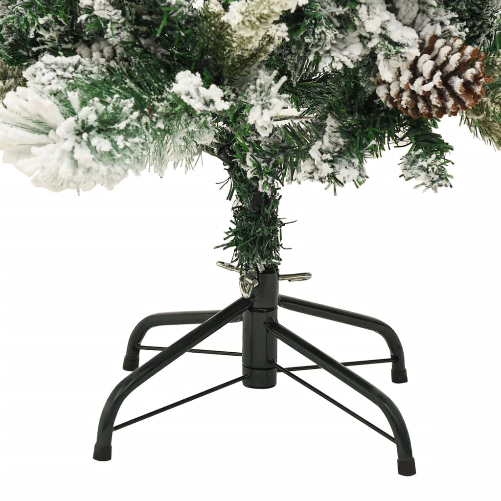 Albero di Natale Innevato Preilluminato Pigne 120cm in PVC e PE