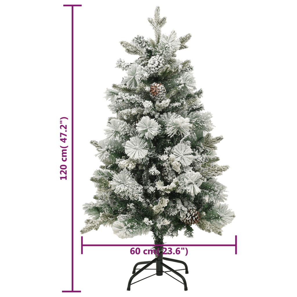 Albero di Natale Innevato Preilluminato Pigne 120cm in PVC e PE