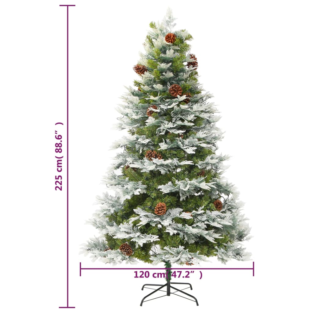Albero di Natale Preilluminato con Pigne Verde 225 cm PVC e PE
