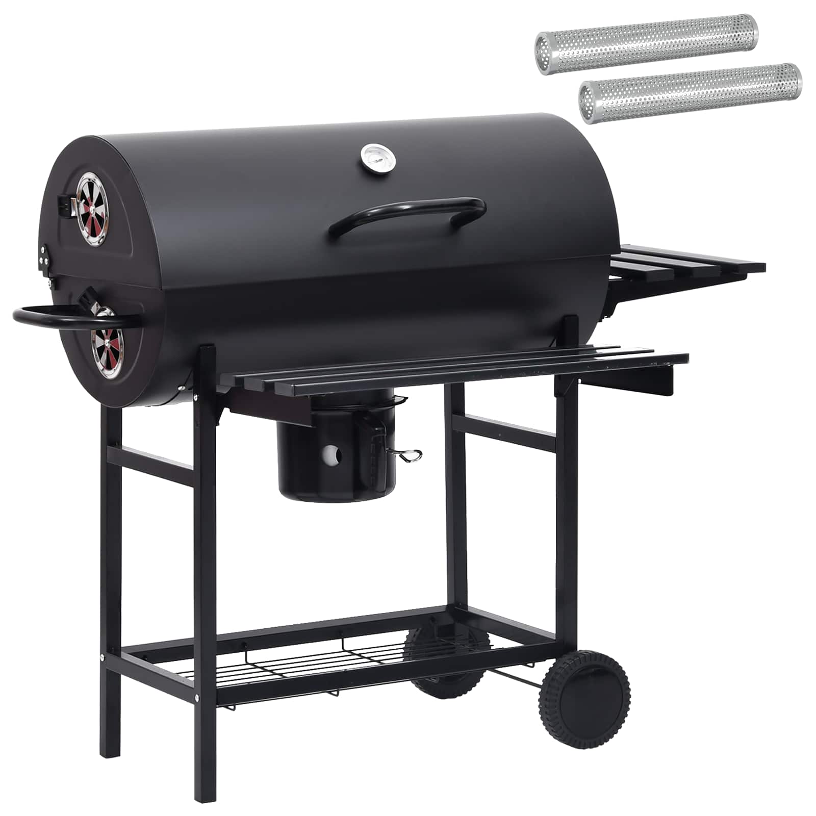 Griglia a Barile con Ruote e Ripiani 3 pz 115 x 85 x 95 cm Nero