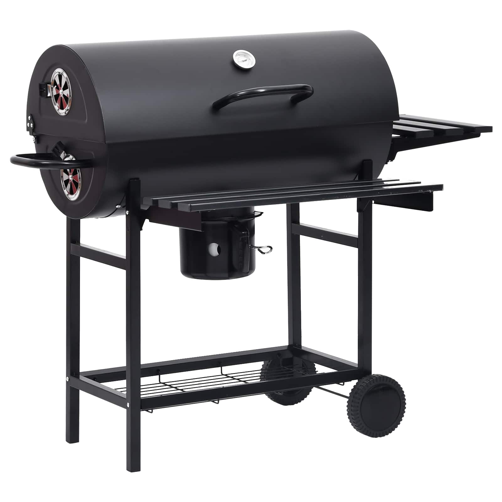 Griglia a Barile con Ruote e Ripiani 3 pz 115 x 85 x 95 cm Nero