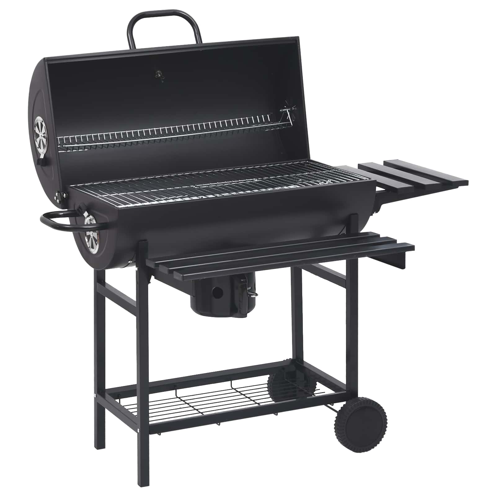 Griglia a Barile con Ruote e Ripiani 3 pz 115 x 85 x 95 cm Nero