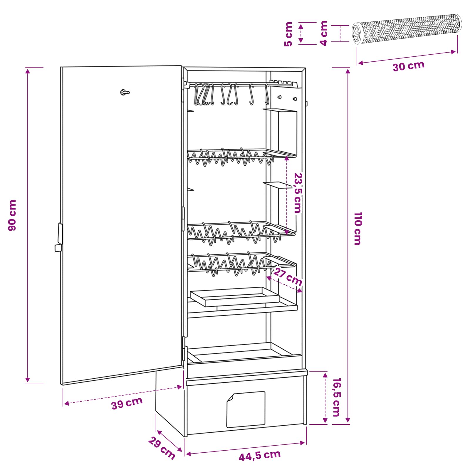 Forno Affumicatore 3 pz 44,5 x 29 x 110 cm Acciaio zincato