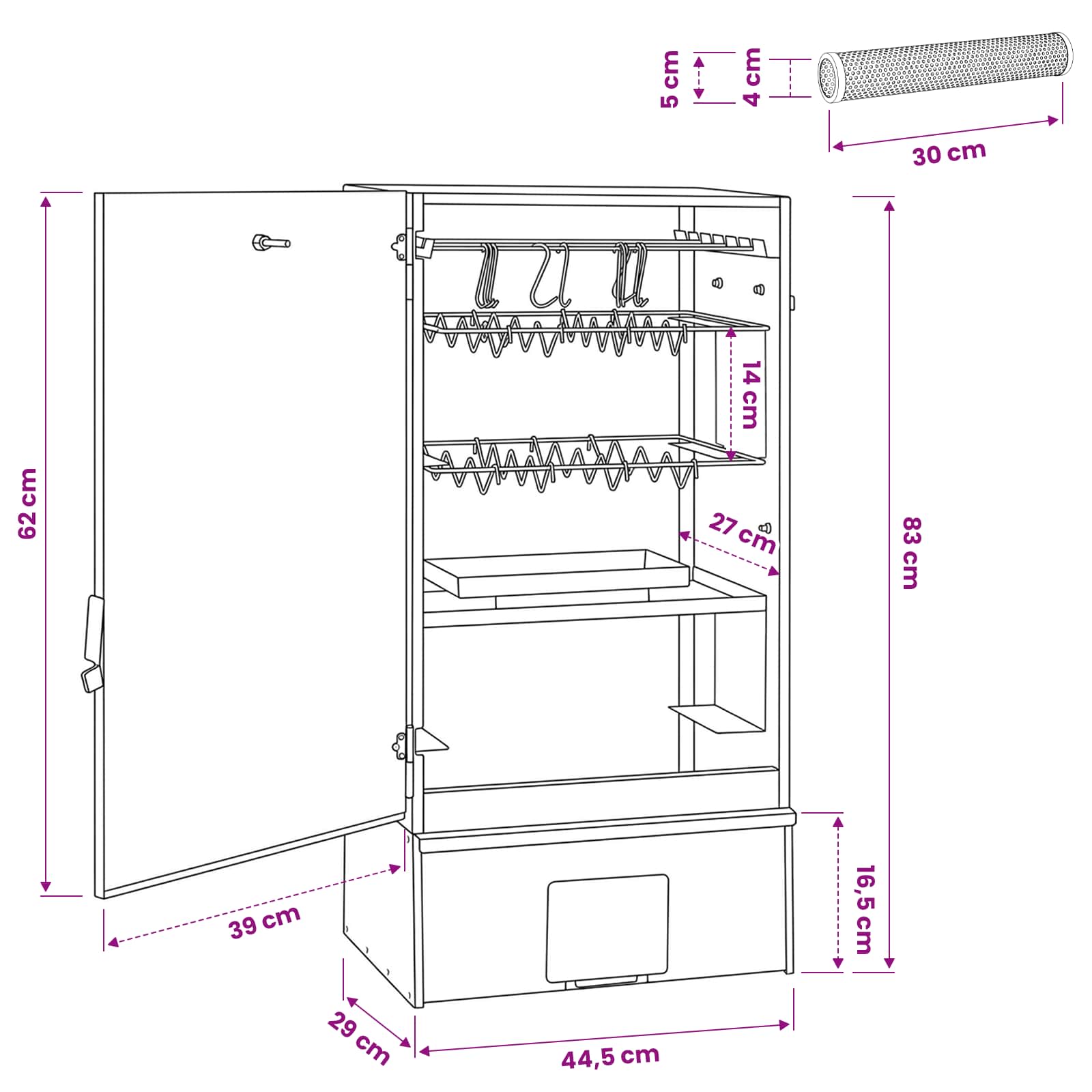 Forno Affumicatore 3 pz 44,5 x 29 x 83 cm Acciaio zincato