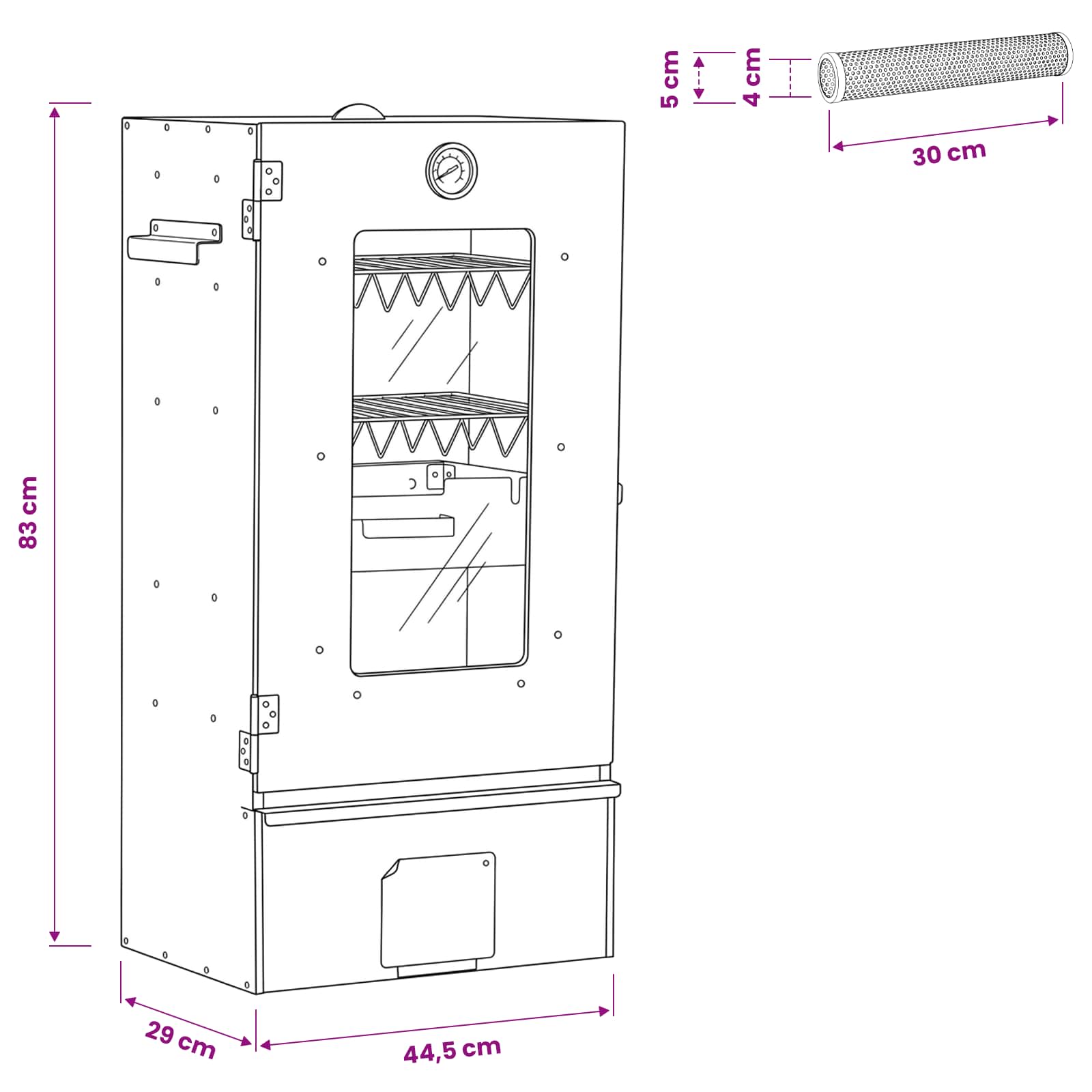 Affumicatore a freddo con tubo per affumicare 44,5 x 29 x 83 cm