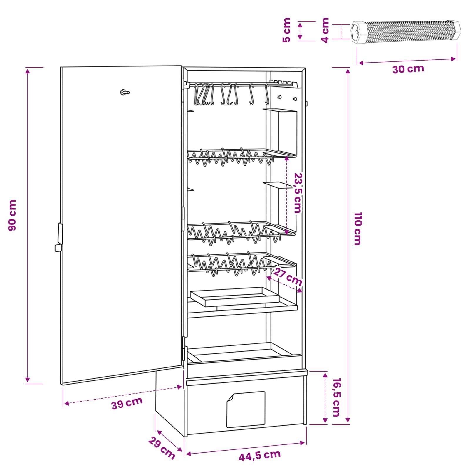 Forno Affumicatore 3 pz 44,5 x 29 x 110 cm Acciaio zincato