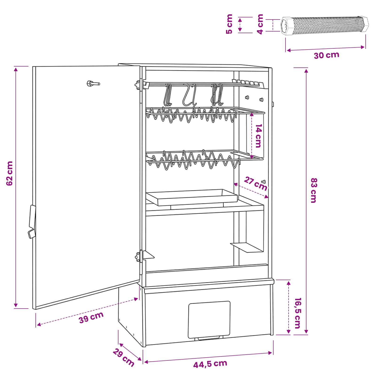 Forno Affumicatore 3 pz 44,5 x 29 x 83 cm Acciaio zincato